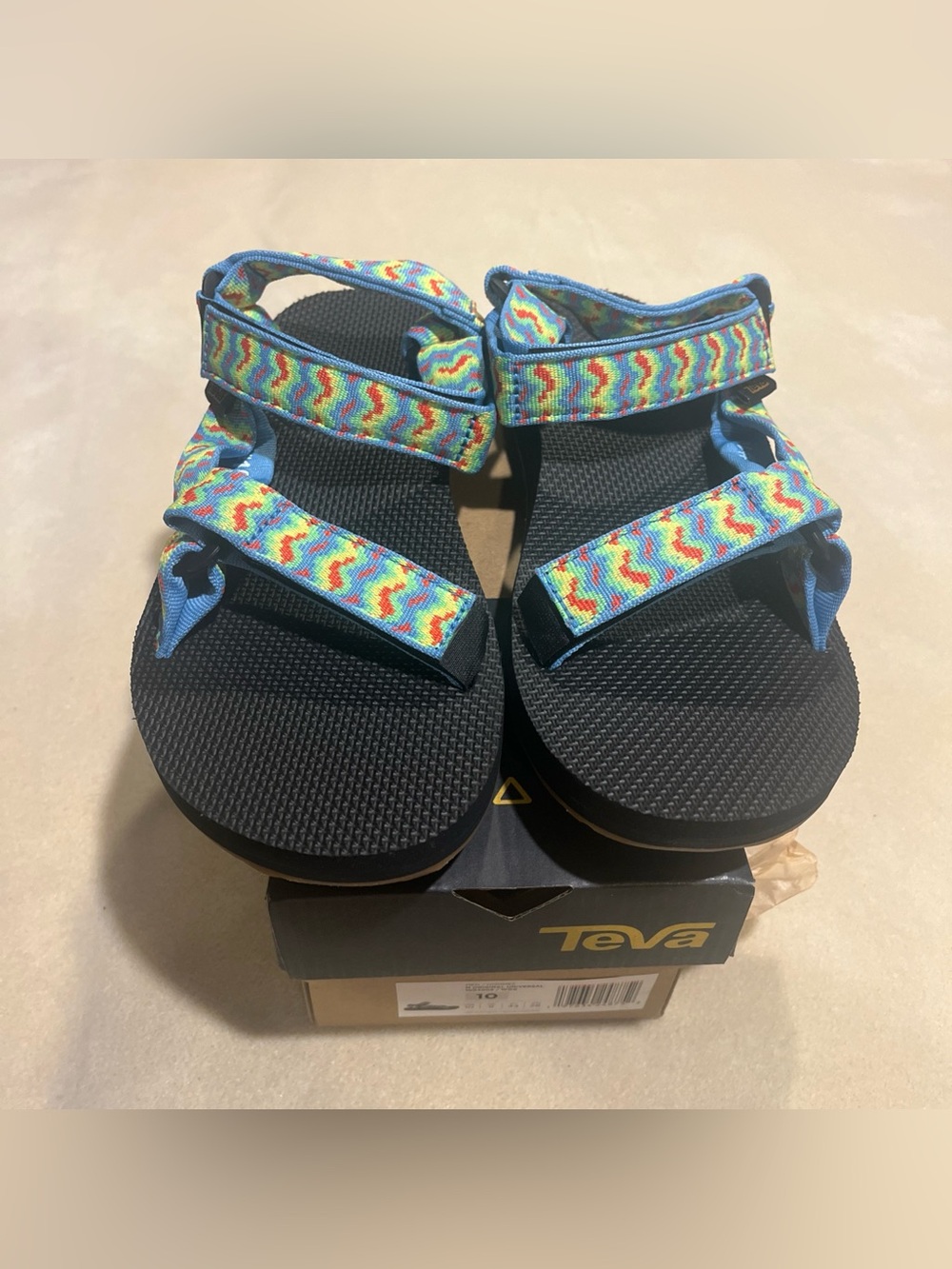 Teva Men’sBlue Teal Multi-Color Zigzag Strap Sandals Size 10